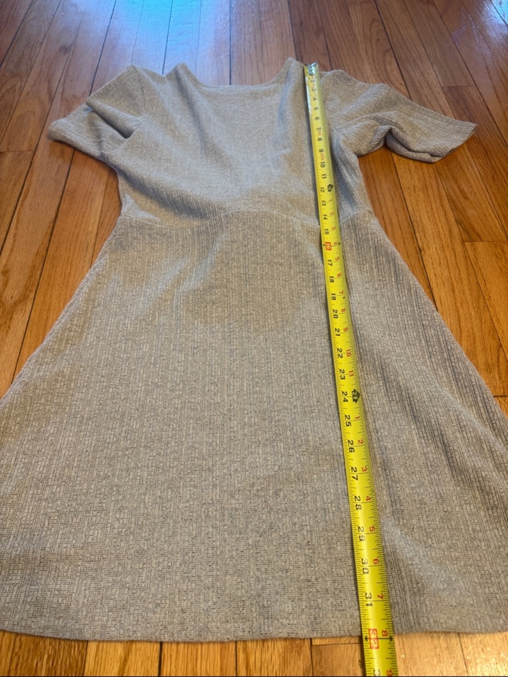 Pull&Bear Dress Light Gray Green Ribbed Tie-Waist Mini Dress M - Picture 5 of 7